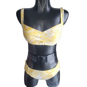 Nip Tuck Yellow and White Floral Print Bikini Set Size 12